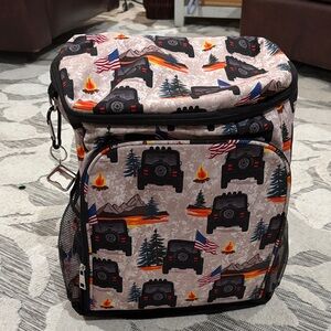Adventure Themed Backpack with Jeep and Flag Print